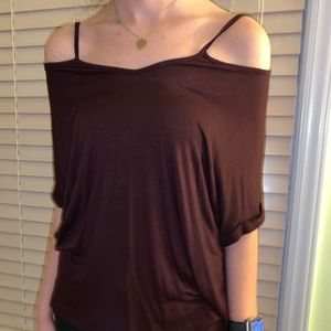 Burgundy top with shoulder detail